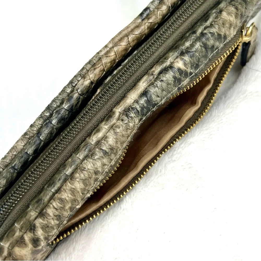 Nicole Miller Wristlet Faux Snakeskin Clutch Zippered Wallet Gold Black Brown